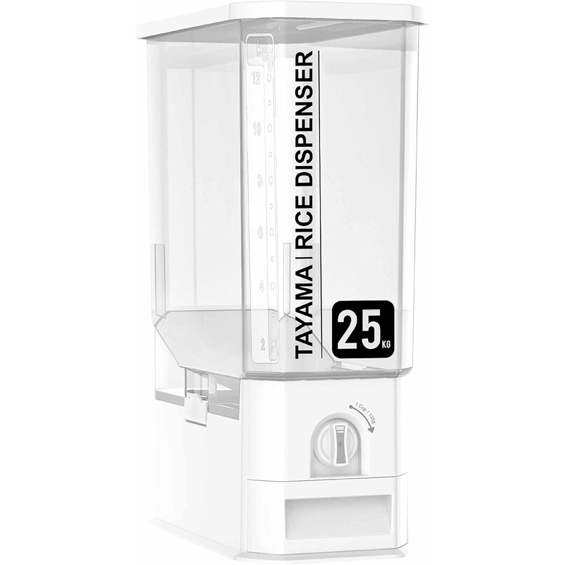 TAYAMA 55 lbs. Capacity Rice Dispenser Grain Storage Container,White