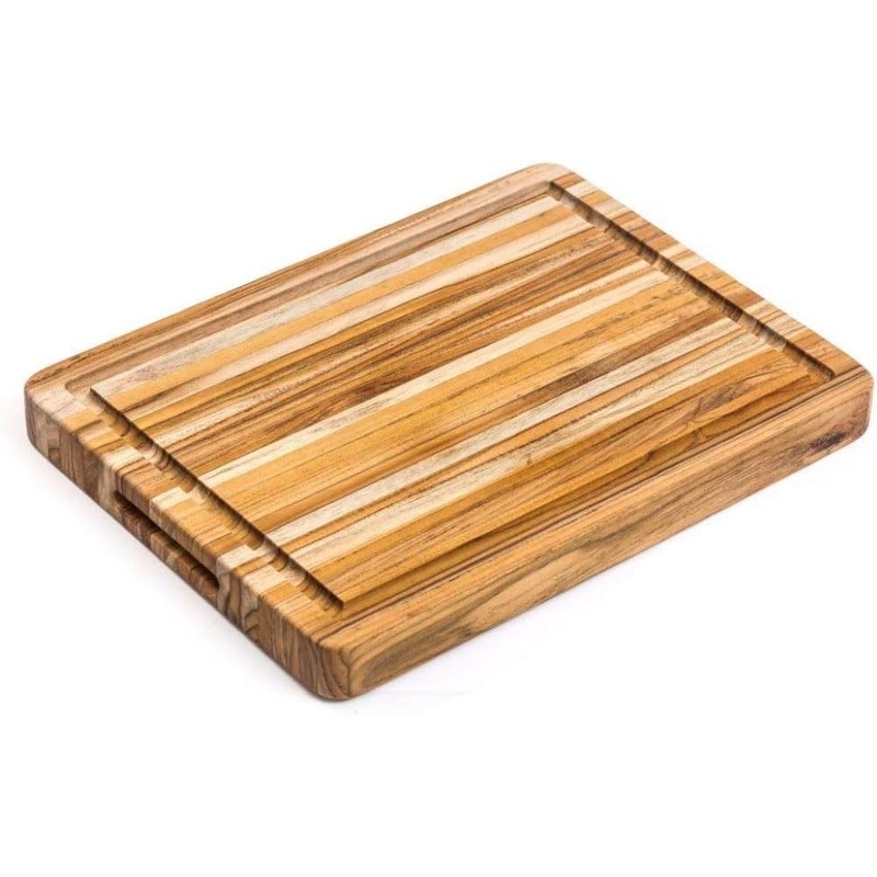 Teakhaus Carving Board  Medium (M) Wood Cutting Board with Juice Groove and Grip Handles  Reversible Teak Edge Grain Wood  Knife Friendly  FSC Certified