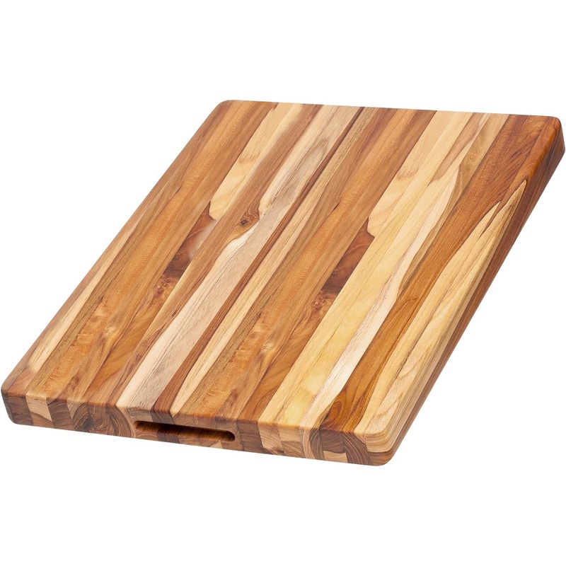 Teakhaus Cutting Board  Large (L) Wood Cutting Board with Grip Handles  Reversible Teak Edge Grain Wood  Knife Friendly  FSC Certified