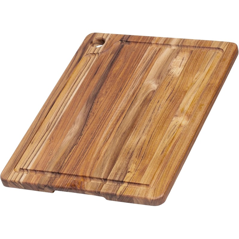 Teakhaus Marine Cutting Board with Juice Groove  Medium Rectangle Cutting Board with Corner Hole  Reversible Teak Edge Grain Wood  Knife Friendly  FSC Certified
