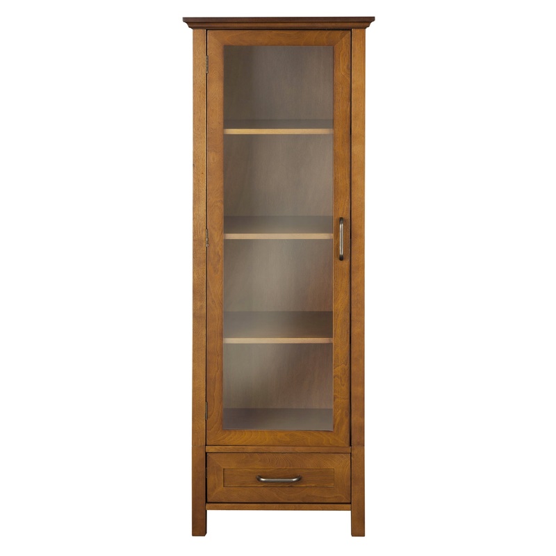 Teamson Home Avery Wooden Linen Tower Cabinet with Storage, Oiled Oak