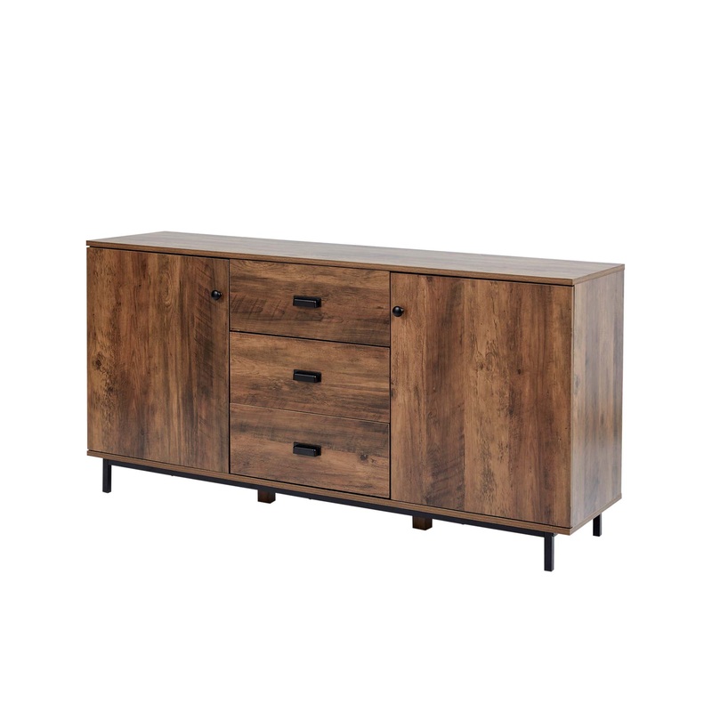 Teamson Home Brooklyn Sideboard with Storage Plus Metal Legs and Handles, Brown