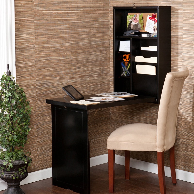 Southern Enterprises Wall Mounted Fold Out Convertible Desk  Black