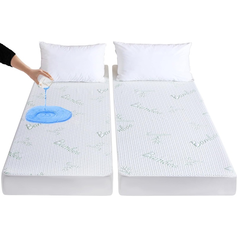 Split King Mattress Protector for Adjustable Bed, Breathable Bamboo Viscose Waterproof Split King Mattress Pad Cover with 6-18 inches Deep Pocket