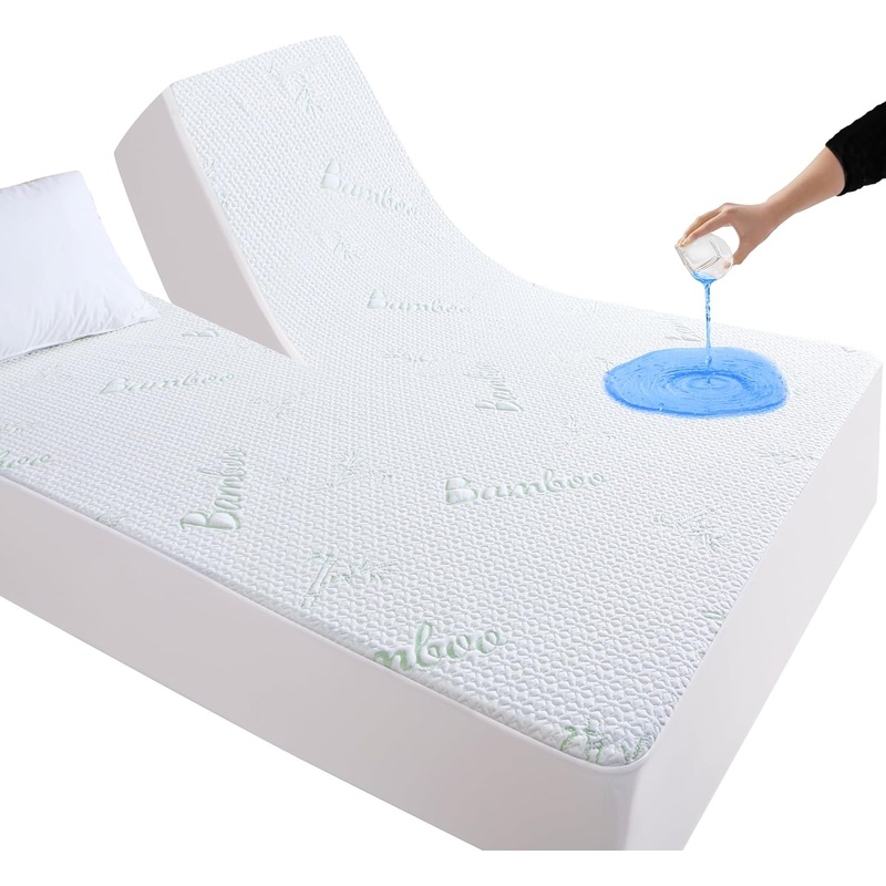 Split Top King Mattress Protector for Adjustable Bed, Breathable Bamboo Viscose Waterproof Split Top King Mattress Pad Cover with 6-18 inches Deep Pocket, 32 inches Split from Head