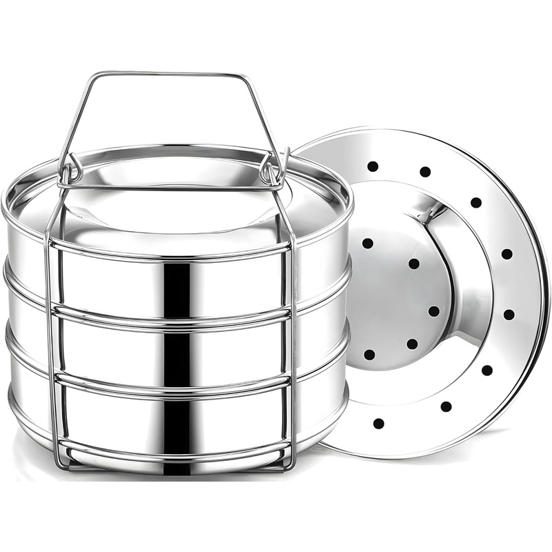 Stainless Steel 3 Tier Stackable Insert Pans, Compatible with 6 Qt Instant Pot, Pot-in-Pot, Baking Pans for Flan, Layer Cake