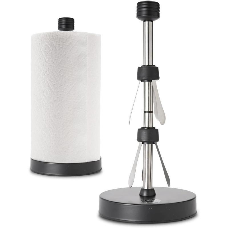 Stainless Steel Black Paper Towel Holder Designed for Easy One-Handed Operation  This Sturdy Weighted Paper Towel Dispenser Countertop Model Has Suction Cups and Holds All Paper Towel Rolls