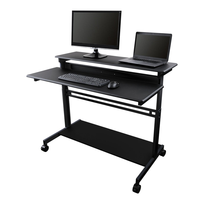 Stand Up Desk Store Rolling Adjustable Height Two Tier Standing Desk Computer Workstation (Black Frame/Black Top, 48 Wide)