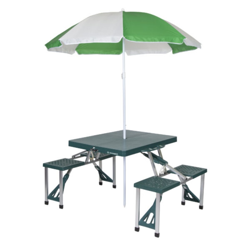 Stansport Picnic Table and Umbrella Combo  Green  Heavy Duty Plastic  Square