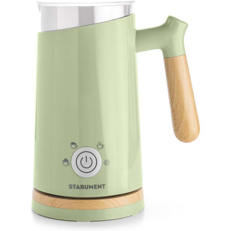 Starument Electric Milk Steamer & Frother  Automatic Foamer & Heater for Coffee Drinks  4 Settings for Cold, Airy, Dense Foam & Warm Milk, Green