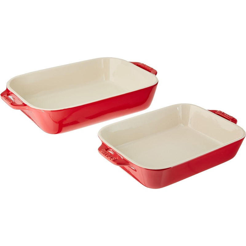 STAUB Ceramics Rectangular Baking Dish Set, 2 pc, Cherry