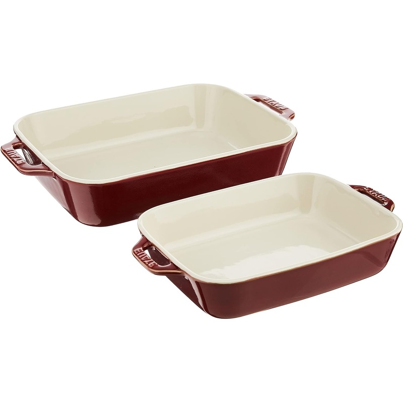 STAUB Ceramics Rectangular Baking Dish Set, 2 pc, Red