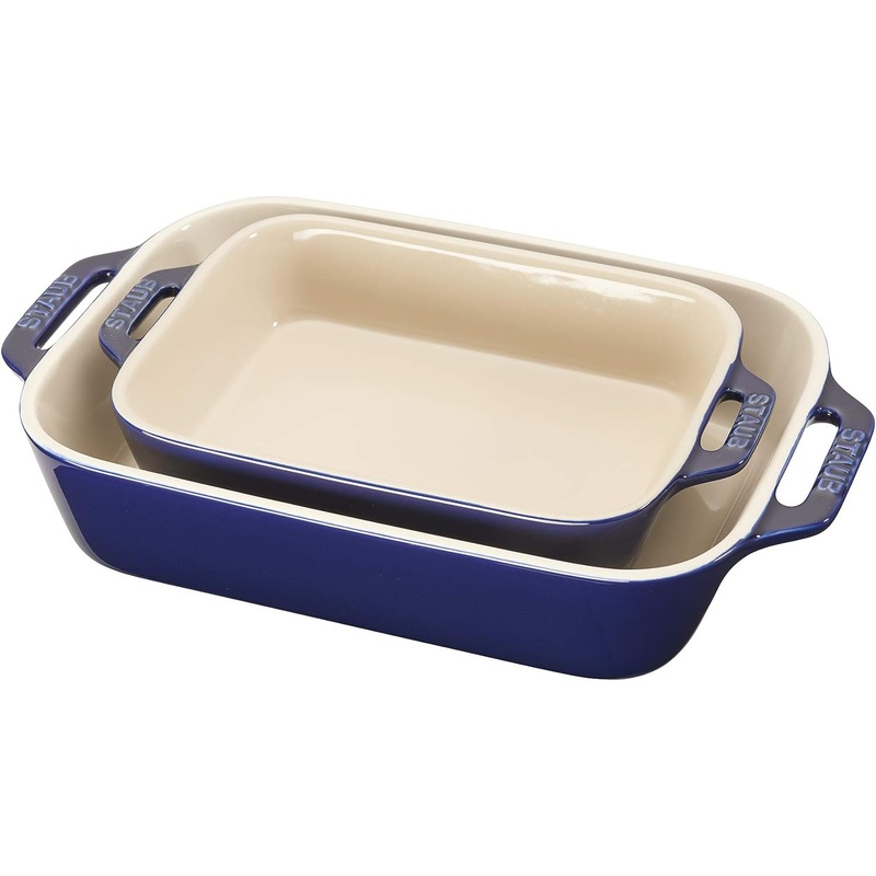 STAUB Ceramics Rectangular Baking Dish Set, Dark Blue, 2 count pack of 1