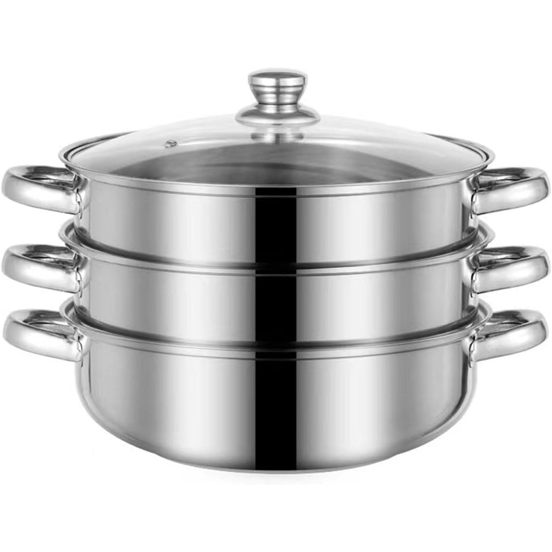 Steamer for Cooking, 18/8 Stainless Steel Steamer Pot, Food Steamer 11 inch Steam Pots with Lid 3-tier for Cooking Vegetables, Seafood, Soups, Stews and Pasta