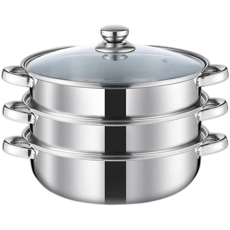 Steamer Pot for Cooking 11 inch, Steamer Pots 3-tier Multipurpose Stainless Steel Steam Pot Cookware with Handle for Vegetable
