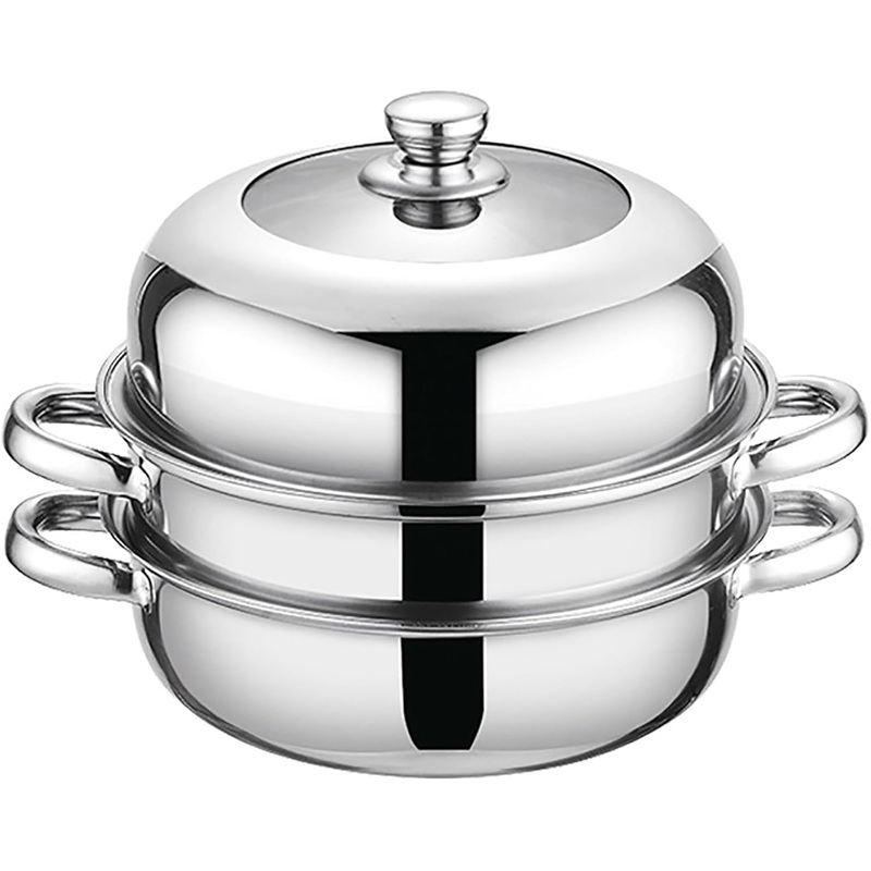 Steamer Pot for Cooking,18/8 Stainless Steel Steamer Pot,11 inch Steam Pots with Lid 2-tier for Cooking Veggies Fish Seafood Noodles, Pasta, Food