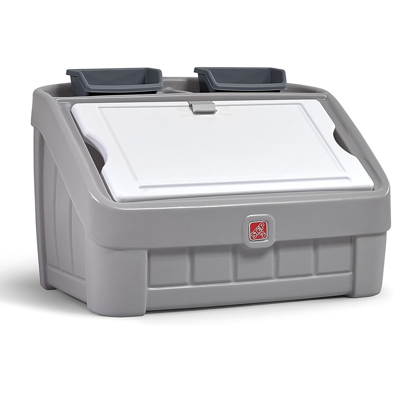 Step2 2-in-1 Toy Box & Art Lid | Plastic Toy & Art Storage Container, Grey