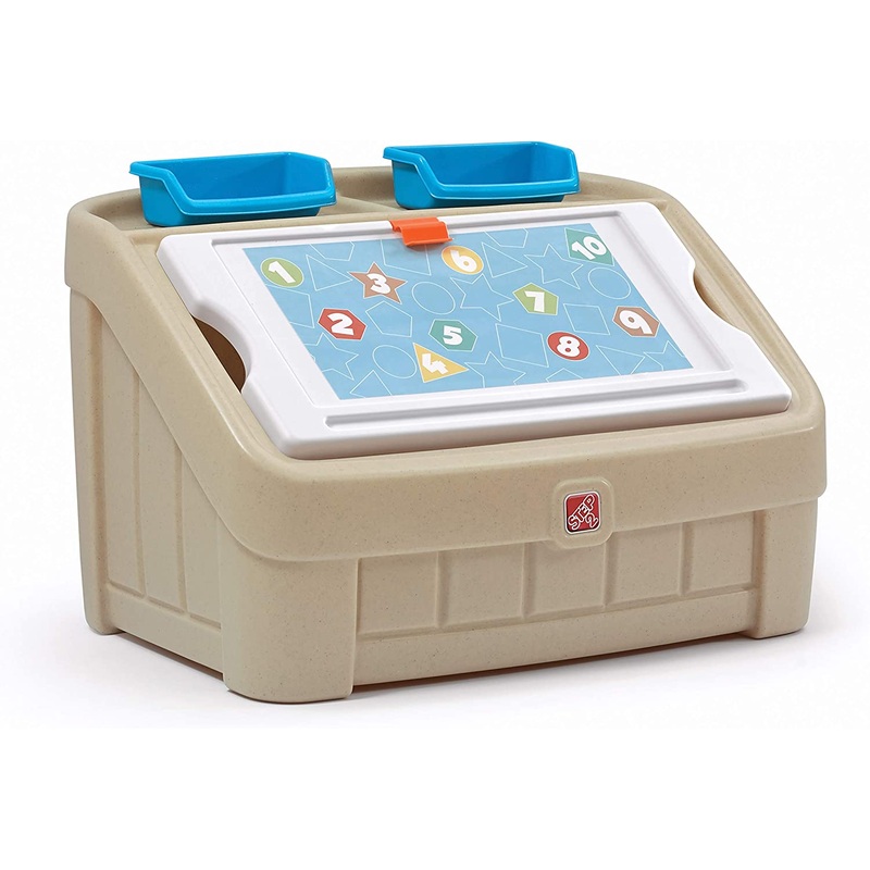 Step2 2-in-1 Toy Box & Art Lid | Plastic Toy & Art Storage Container, Tan