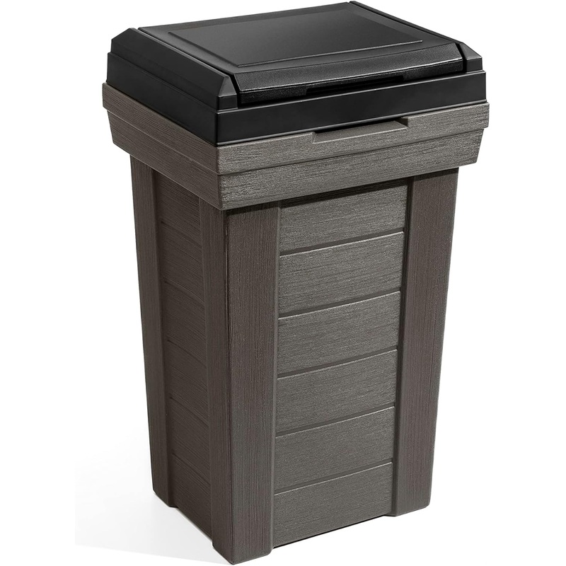 Step2 Lakewood Garbage Container  Dark Cedar  Indoor/Outdoor Refuse Container  Large Capacity Garbage Receptacle  Decorative Trash Can with Lid  Ideal for Patio, Kitchen, Pool Storage and More