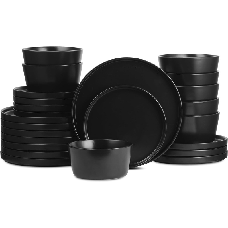 Stone Lain Celina Stoneware 24-Piece Round Dinnerware Set, Black