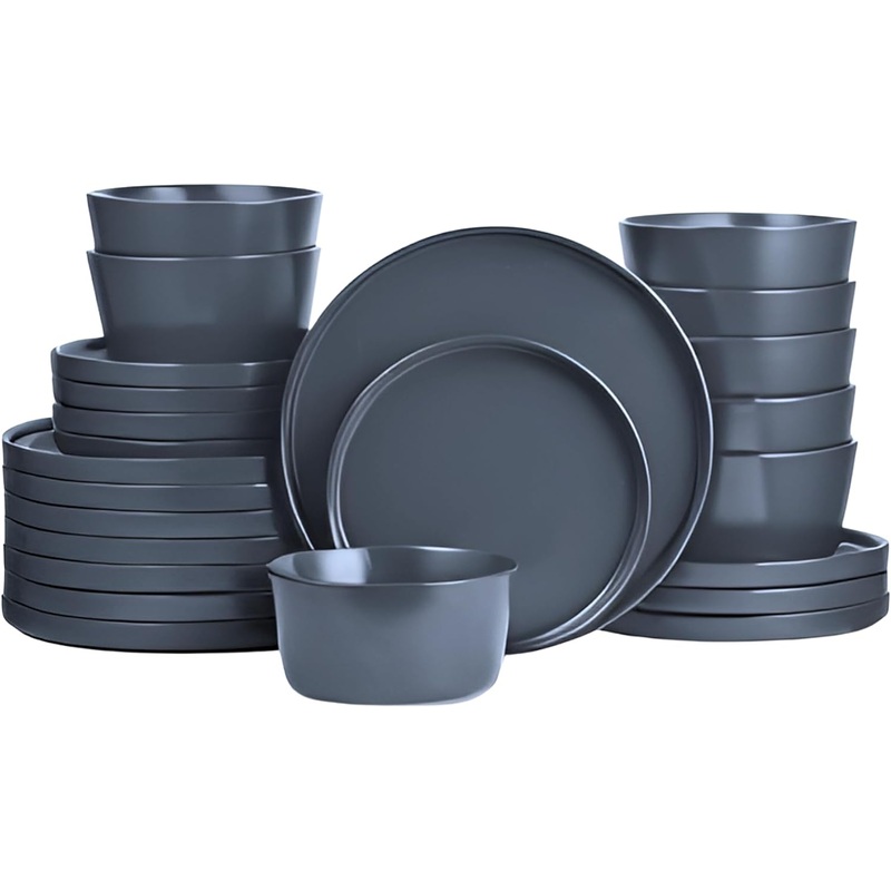Stone Lain Celina Stoneware 24-Piece Round Dinnerware Set, Grey