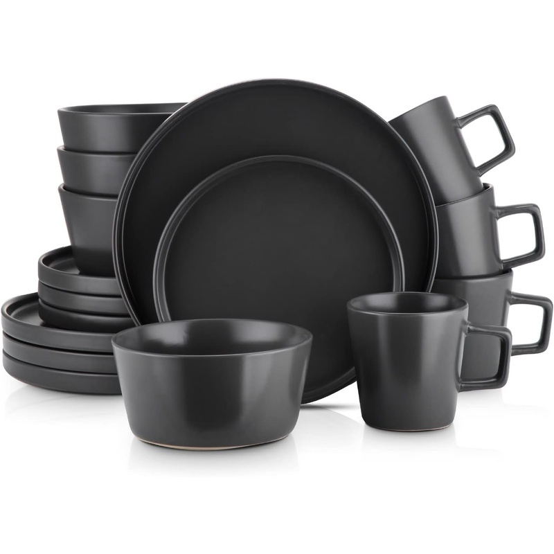 Stone Lain Coupe Dinnerware Set, Service For 4, Black Matte