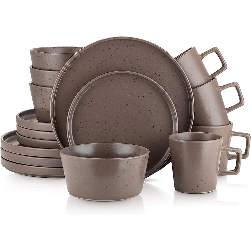 Stone Lain Coupe Dinnerware Set, Service For 4, Matte Brown