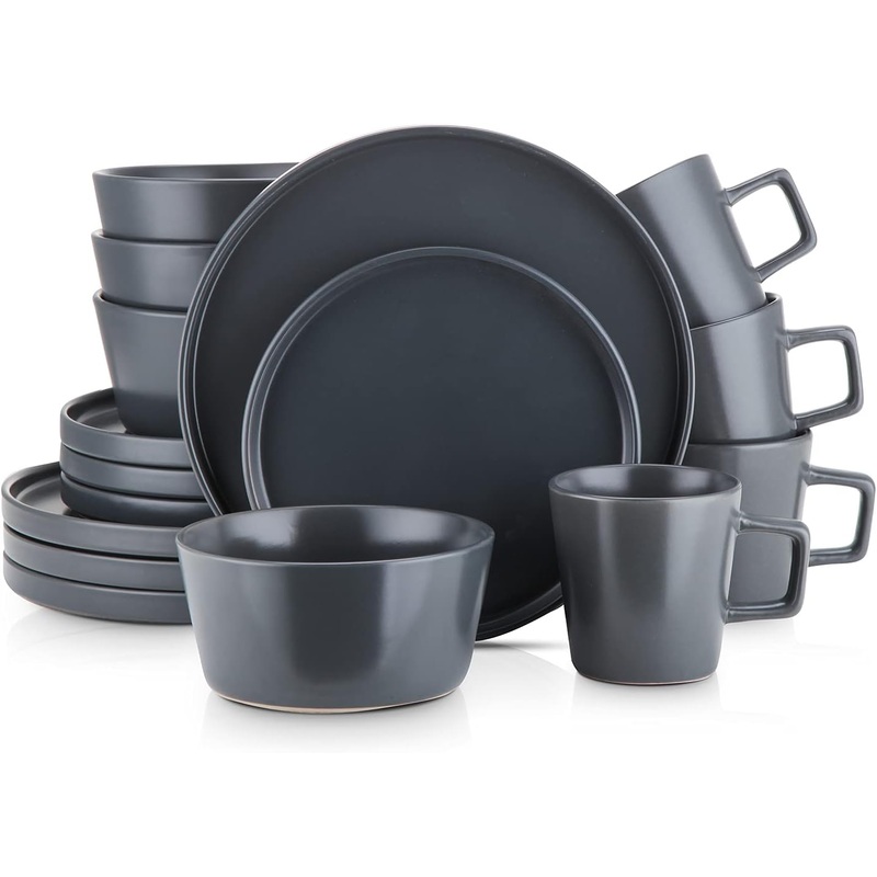 Stone Lain Coupe Stoneware Dinnerware Set, Service for 4, Gray Matte