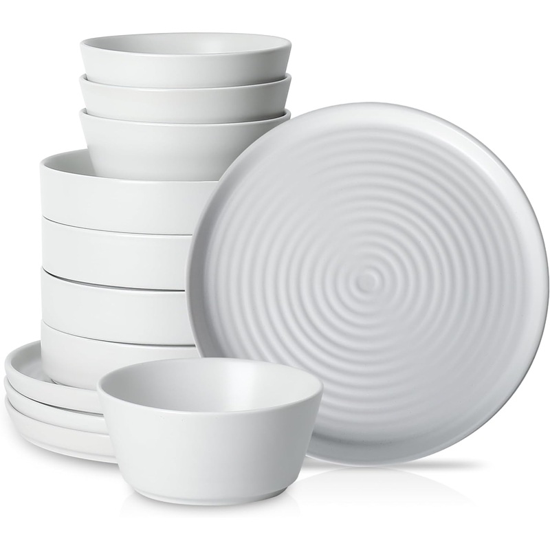Stone Lain Elica Stoneware Dinnerware Set, Service for 4-12 Pieces, White