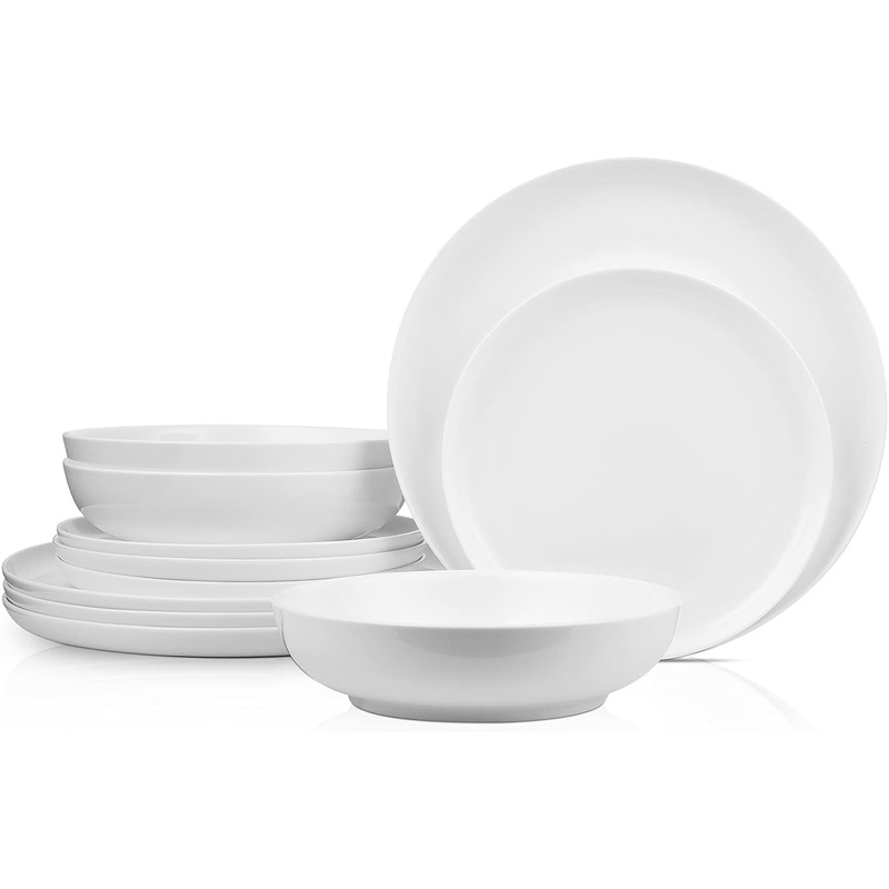 Stone Lain Gabrielle Bone China Dinnerware Set, 12-Piece Service for 4, Solid White