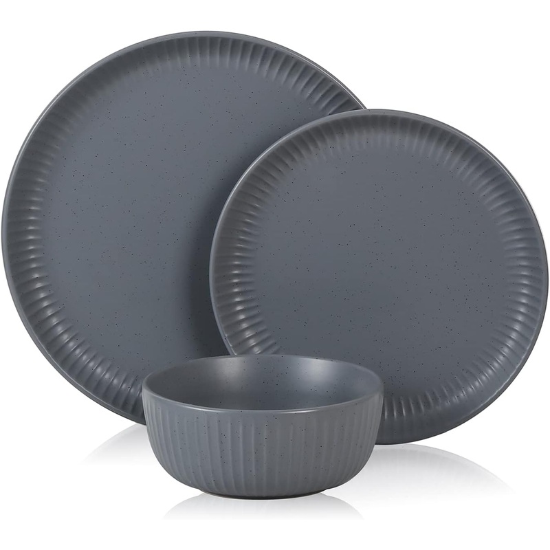 Stone Lain Logan 12 Pieces Stoneware Dinnerware Set, Grey