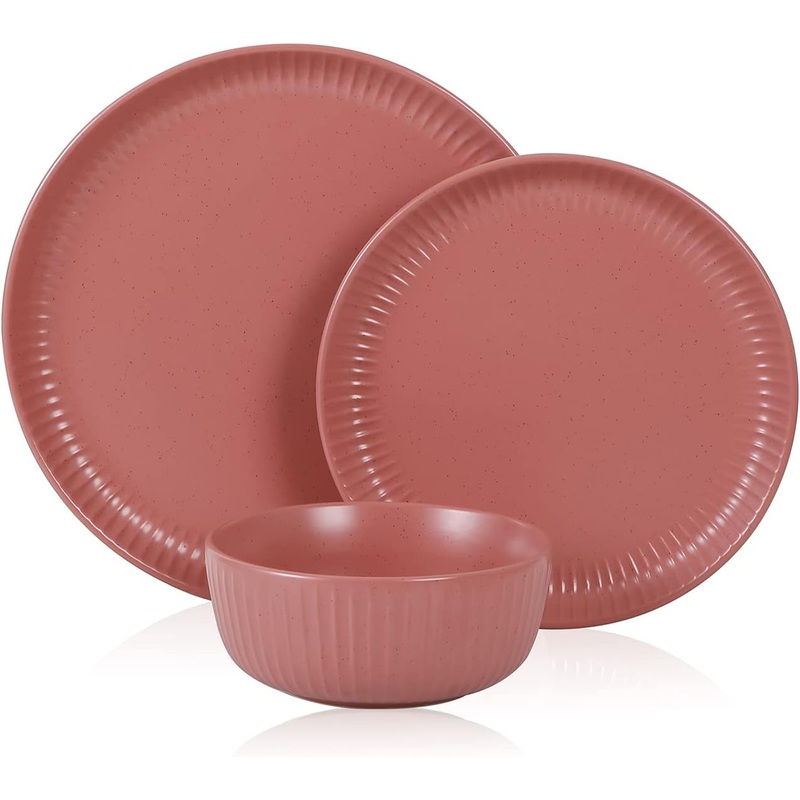 Stone Lain Logan 12 Pieces Stoneware Dinnerware Set, Terracotta