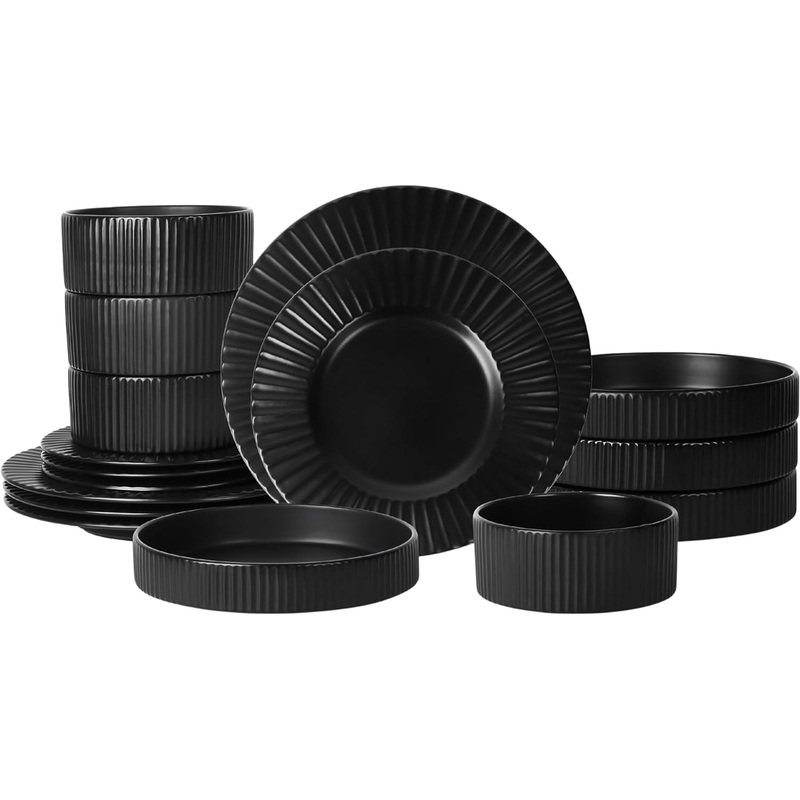 Stone Lain Lusso Stoneware Dinnerware Set, 16-Piece  Service for 4, Black