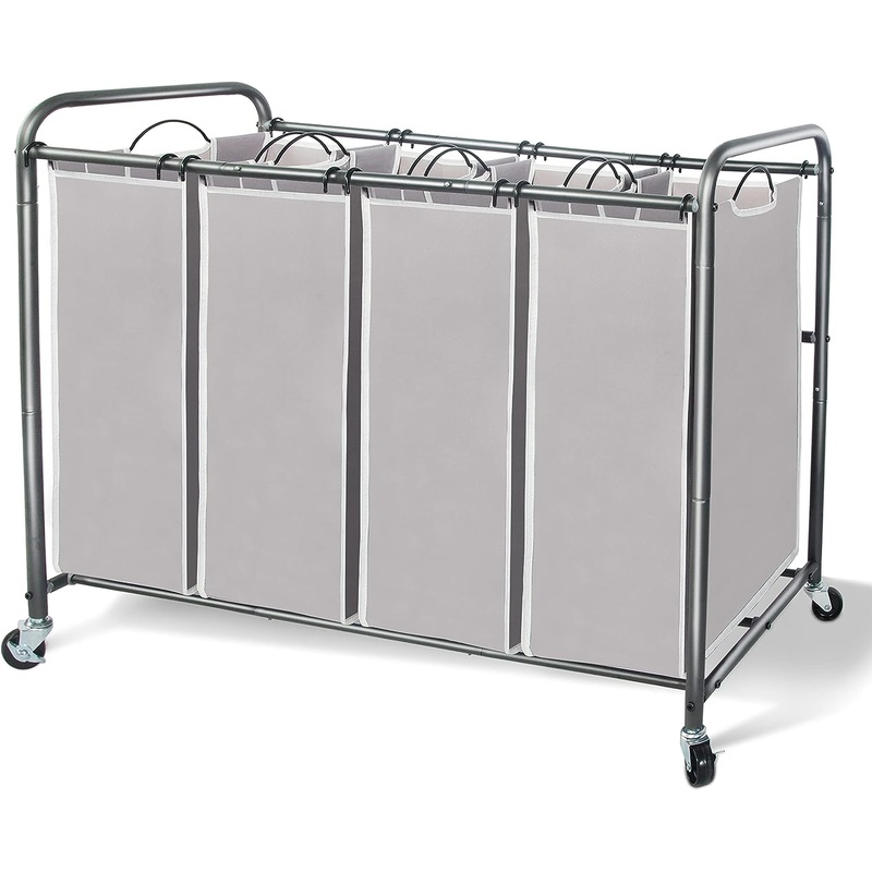 STORAGE MANIAC Laundry Sorter 4 Section, Laundry Hamper with Wheels, Laundry Basket Sorter, Laundry Separator Hamper, Laundry Divider Hamper, 4 Bag Laundry Hamper with Wheels and Removable Bags, Brown