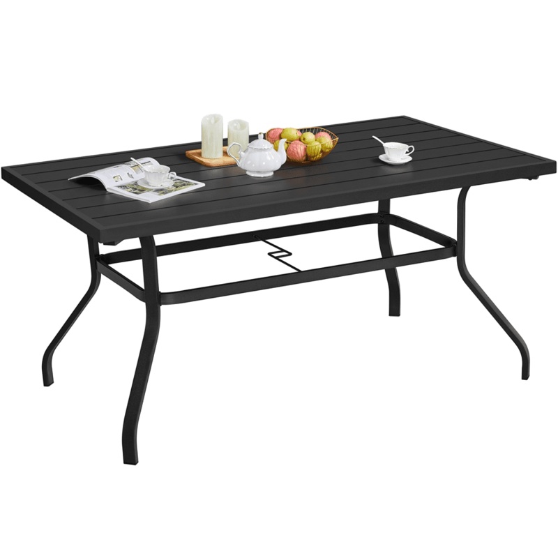SMILE MART Patio Outdoor Dining Bistro Table with Umbrella Hole for Garden or Lawn, Black