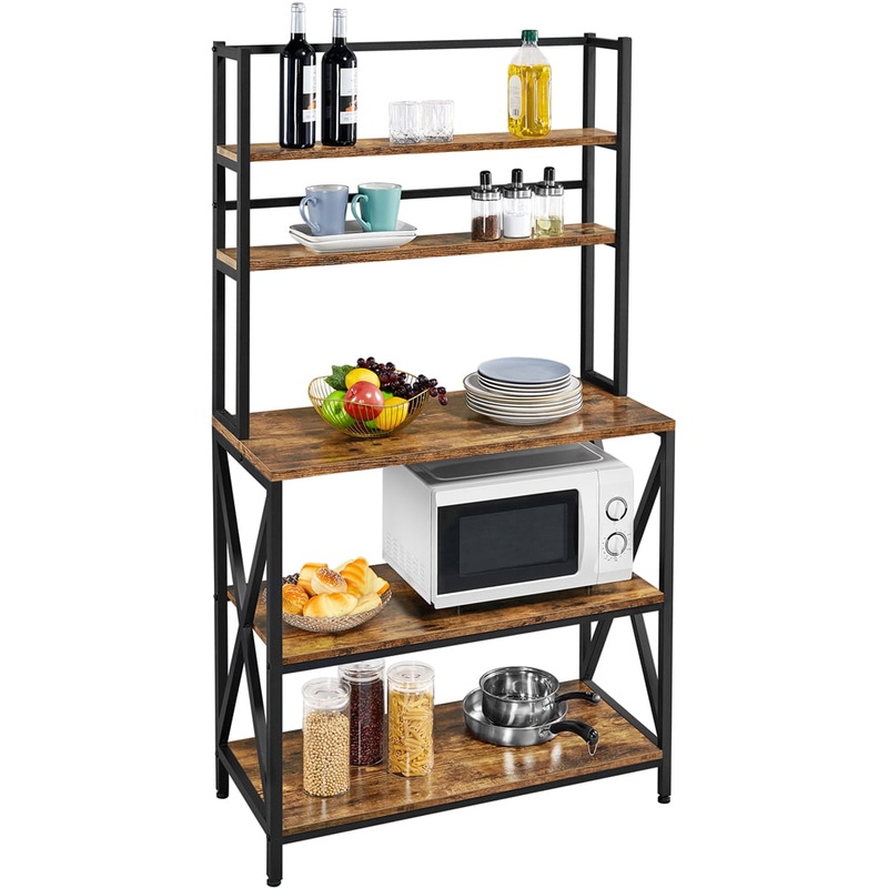 SmileMart 5-Tier Industrial Bakers Rack Storage Shelf with Metal Frame for Kitchen, Rustic Brown