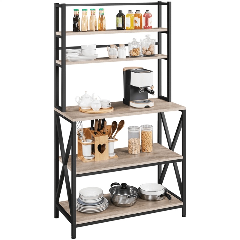 SmileMart 5-Tier Industrial Wood Bakers Rack Storage Shelf for Kitchen, Gray