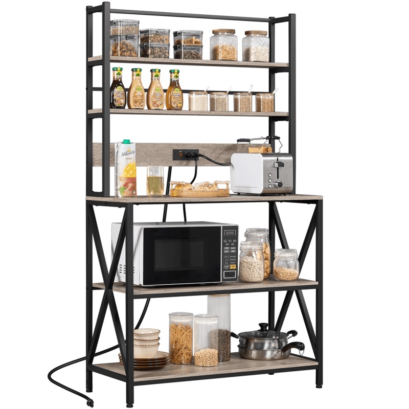SmileMart 5-Tier Kitchen Bakers Racks with Power Outlets for Kitchens, Gray