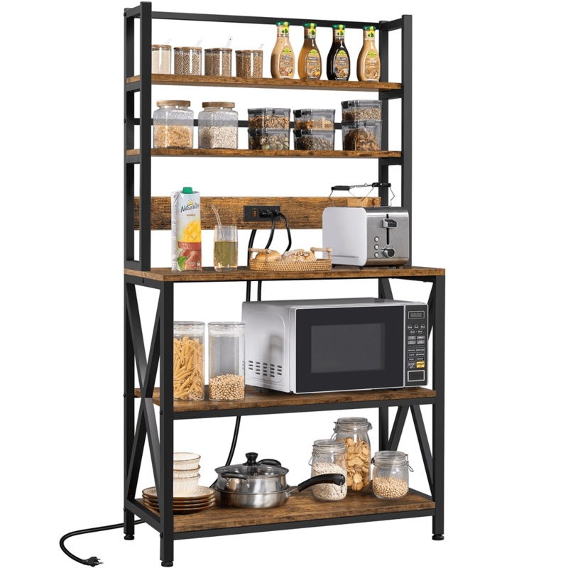 SmileMart 5-Tier Kitchen Bakers Racks with Power Outlets for Kitchens, Rustic Brown