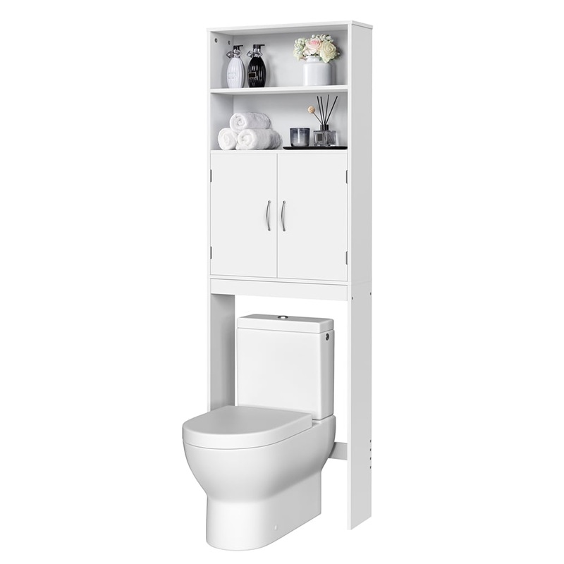 SMILEMART 8 Width Wooden Over Toilet Storage Cabinet with Door for Bathroom, White