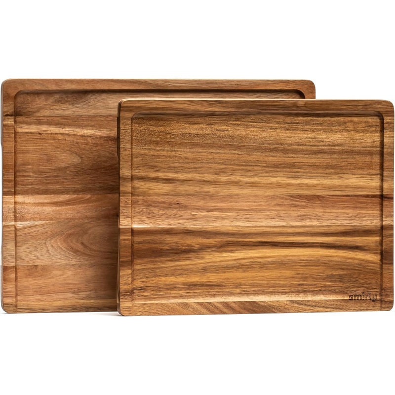 SMIRLY Wood Cutting Board, Bamboo Cutting Board Set, Chopping Board and Wooden Cutting Boards for Kitchen, Small Wood Cutting Board and butcher block (Acacia Wood, 2 Pack)