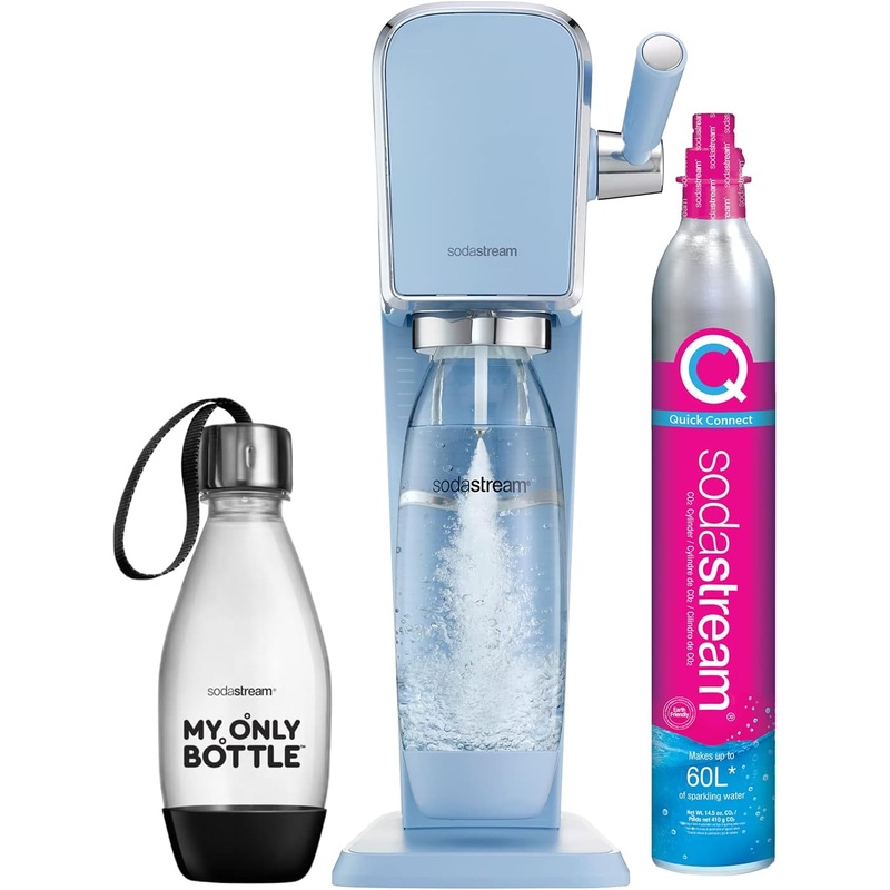 SodaStream Art Sparkling Water Maker (Blue) with CO2 and Two Carbonating Bottles