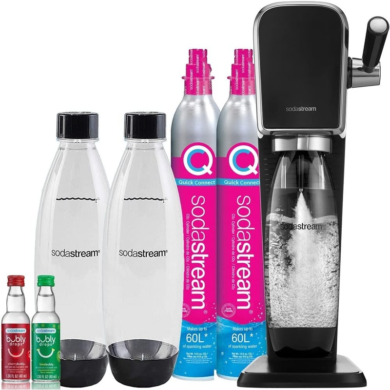 SodaStream Art Sparkling Water Maker Bundle (Black), with CO2, DWS Bottles, and Bubly Drops Flavors