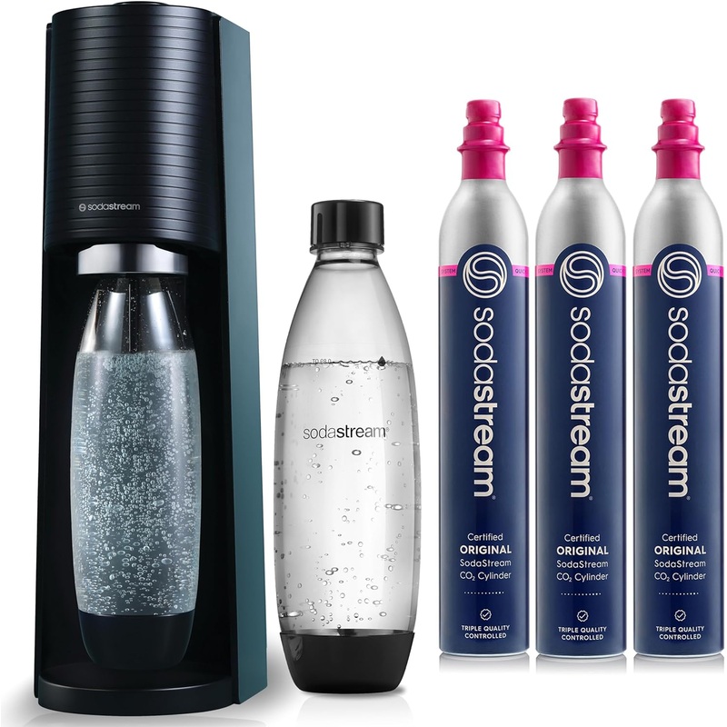 SodaStream Terra Sparkling Water Maker Bundle in Black  includes 3-Pack CO2 and Carbonating Bottle