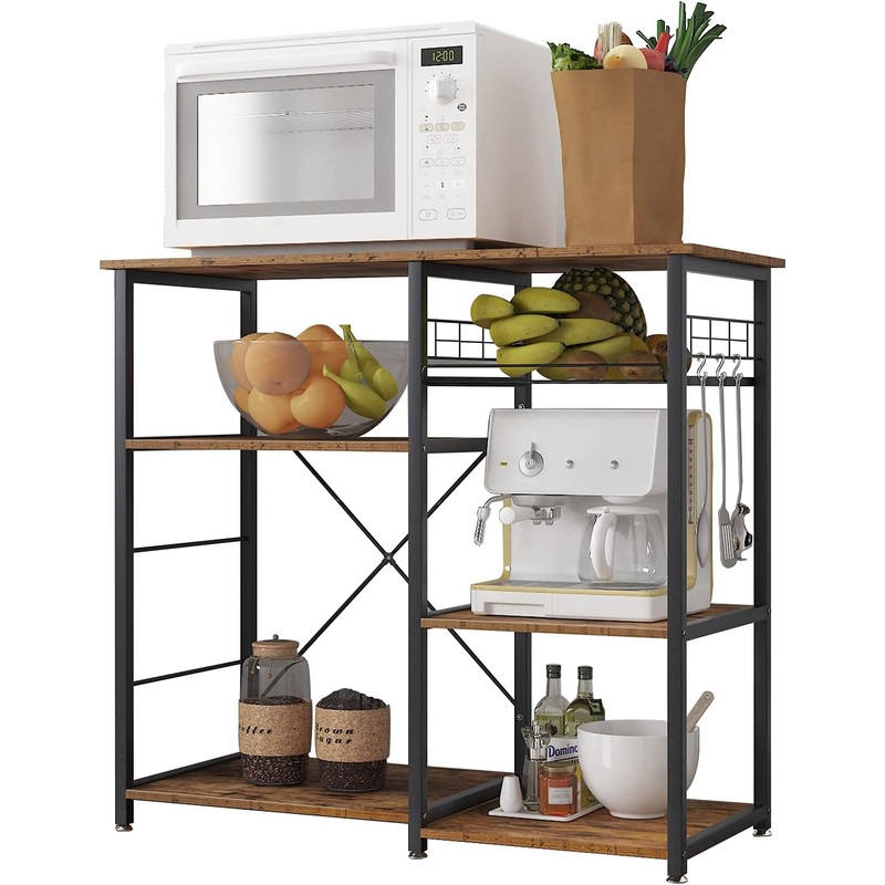 soges 3-Tier Kitchen Bakers Rack Utility Microwave Oven Stand Storage Cart Workstation Shelf, Rustic Brown W5s-FG