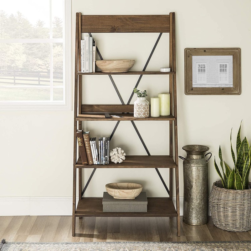 Solid Wood Ladder Bookshelf 68  Brown