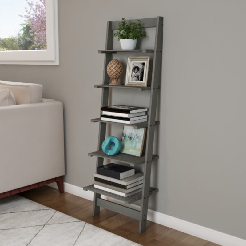 Somerset Home 5-Tier Leaning Ladder Bookshelf (Gray)