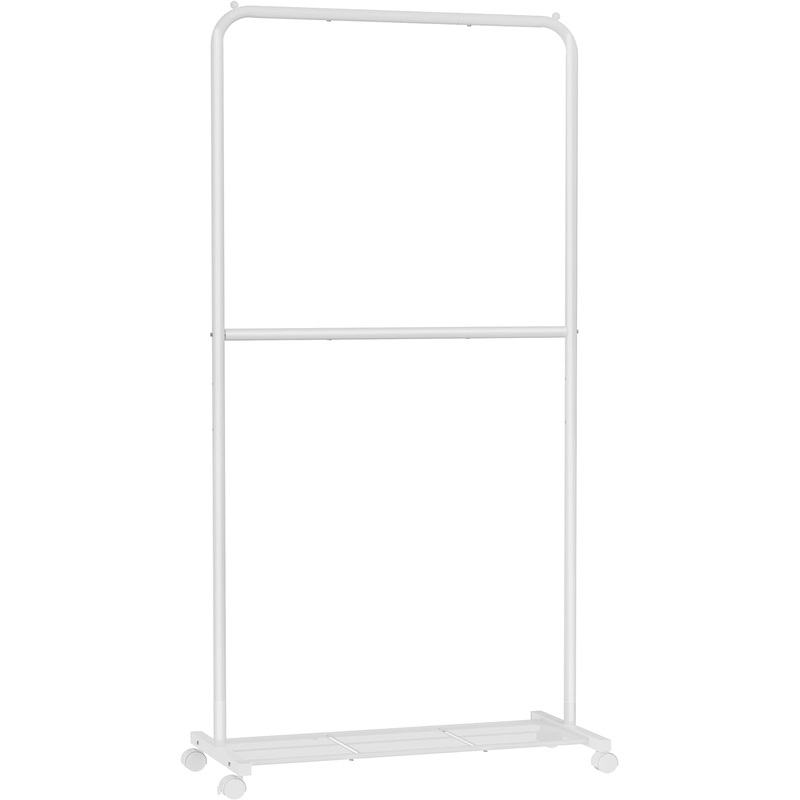 SONGMICS Clothes Rack with Wheels, 36 Inch Double-Rod Garment Rack, Clothing Rack for Hanging Clothes, with Dense Mesh Storage Shelf, 44 lb Load Capacity, 2 Brakes, Steel Frame, Black UHSR027B01