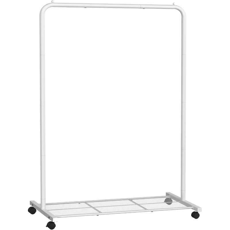 SONGMICS Clothes Rack with Wheels, 36 Inch Garment Rack, Clothing Rack for Hanging Clothes, with Dense Mesh Storage Shelf, 110 lb Load Capacity, 2 Brakes, Steel Frame, Black and Chrome UHSR025E01