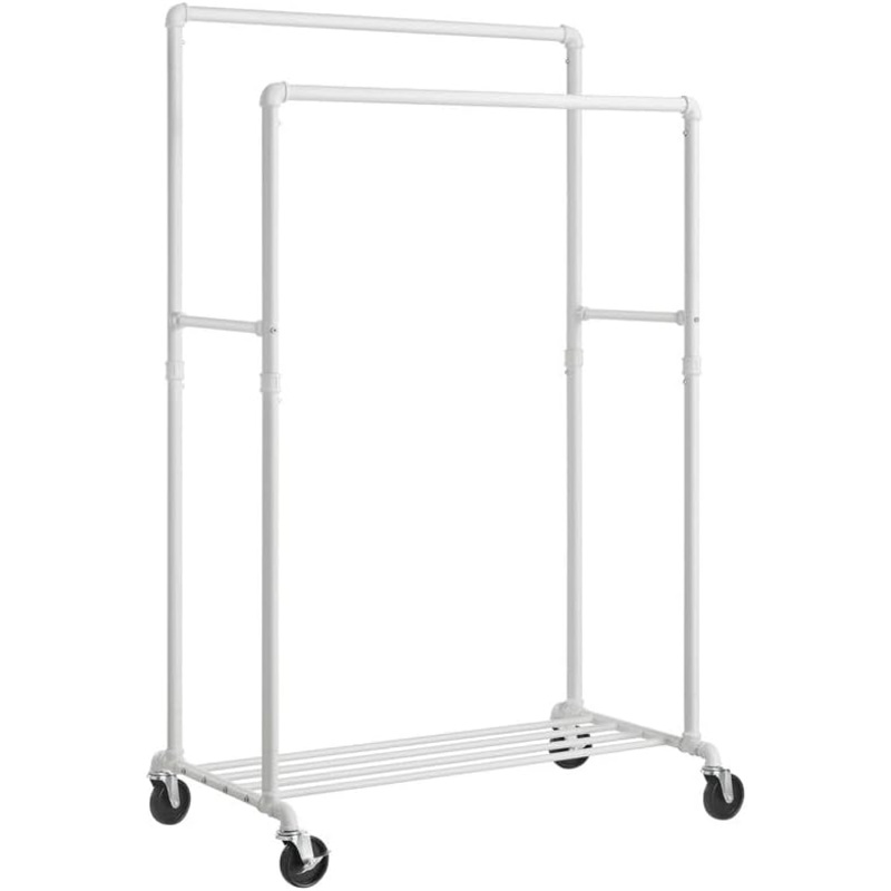 SONGMICS Heavy-Duty Clothes Rack, 39.4 Inch Clothing Rack with Storage Shelf, Double-Rod Garment Rack on Wheels, Metal Frame, 2 Casters with Brakes, Holds up to 198 lb, Black UHSR60B